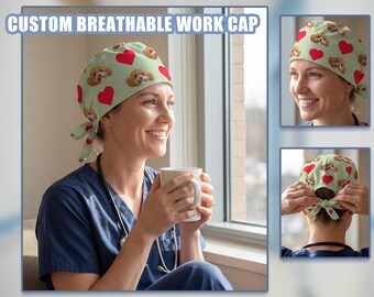 Personalized Scrub Cap with Photos: Custom Medical Hat for Pet Lovers, Gift for Nurse, Gift for Dental Healthcare Workers