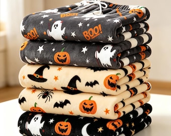 Halloween flanellen pyjamabroek, comfortabele pluche loungebroek, griezelig schattige loungewear met print voor mannen en vrouwen