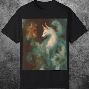 Japanese Art T-Shirt, Yokai Nine-tailed Fox Design Tee, Japanese Yokai Shirt, Unisex Garment-Dyed T-shirt