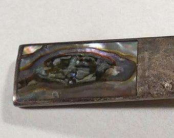 Vintage Mid Century silver tie clip with Abalone shell inlay     3