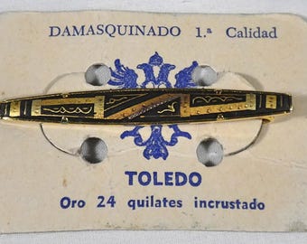Vintage Spanish Tie Clip 24K gold encrusted