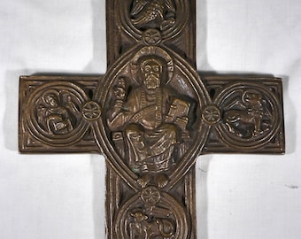 Vintage Bronze Tetramorph Cross Eastern Orthodox Greek or Russian