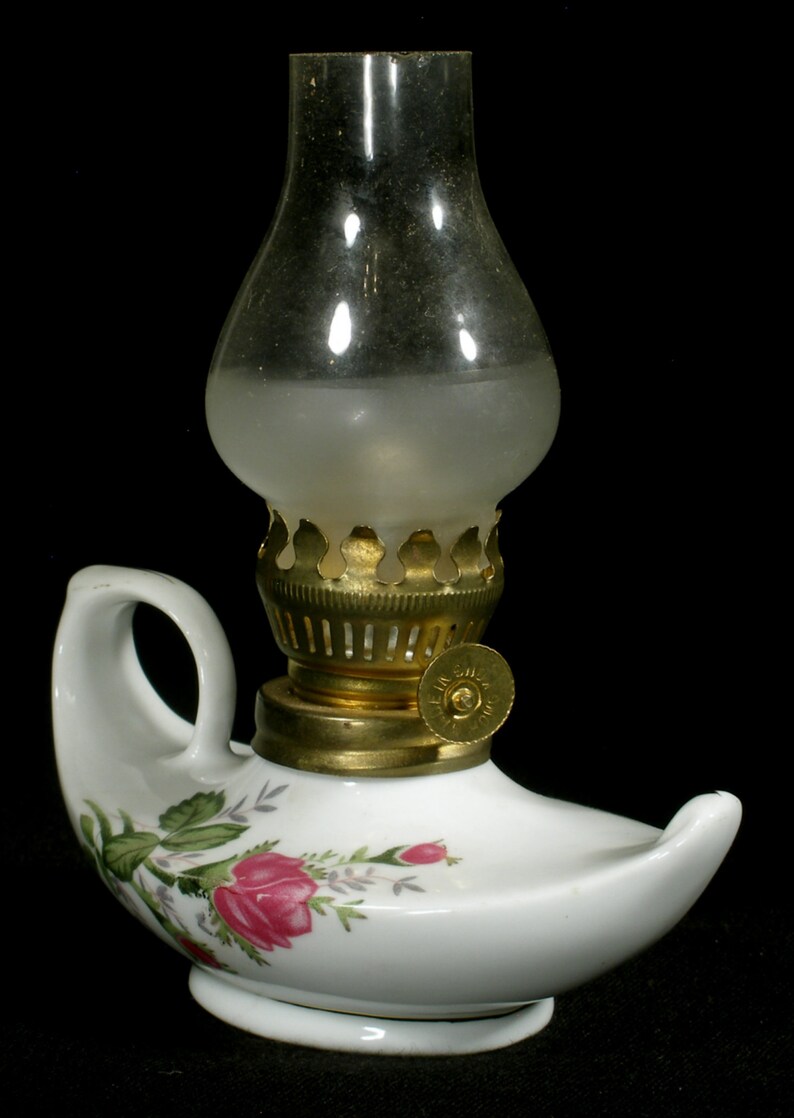 Vintage Miniature Oil Lamp Aladdin Style Moss Rose burner wick Etsy