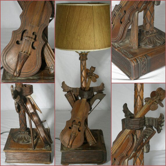 Vintage Folk Art Hand Carved Violin Book Table Lamp Rewired - Violin Table Lamp Vintage Folk Art Hand Carved Violin Book Table Lamp Rewired - Violin Table Lamp
