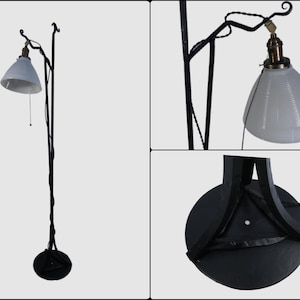 Antique Arts and Crafts era hand forged wrought iron floor lamp rewired painted satin black