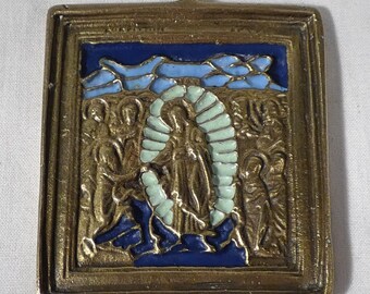 Antique Russian Orthodox bronze travel icon Resurrection of Christ    6