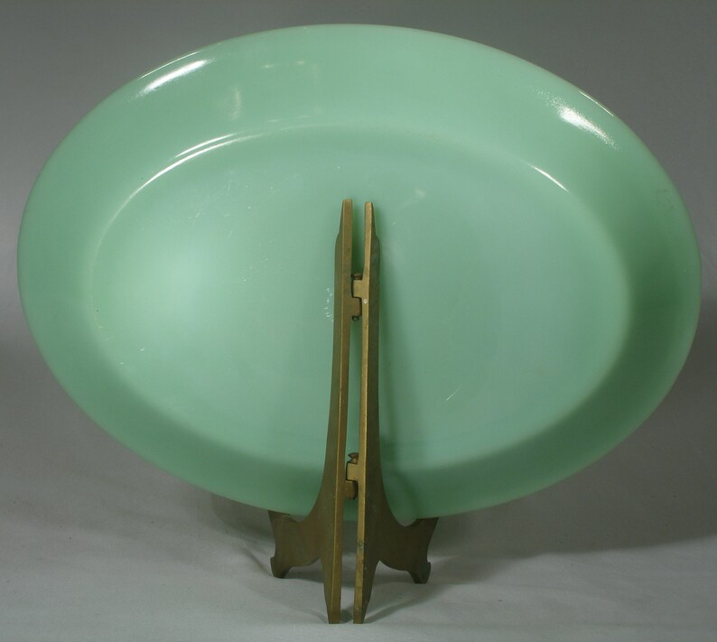 Vintage Jadeite Fire King Serving Platter Jane Ray Art Deco mid century glassware milky green