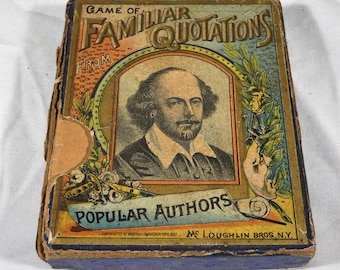 Antique 1887 McLoughlin Bros Game of  Familiar Quotations COMPLETE 56 Pieces Victorian Parlor Game