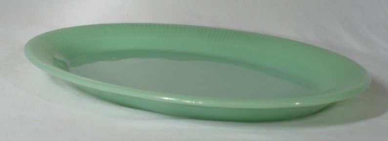 Vintage Jadeite Fire King Serving Platter Jane Ray Art Deco mid century glassware milky green