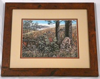 Don Balke Lithograph wild cat and rabbit framed litho 1982