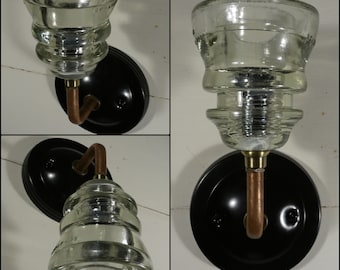 Vintage Telegraph Glass Insulator Single Wall Sconce either mountable upward or downward decorative lighting LED dimmable bulb included