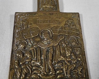 Antique Russian Orthodox bronze travel icon old believers    2