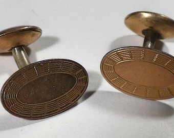 Vintage gold toned engine-turned geometric pattern cufflinks made by AC Co     9