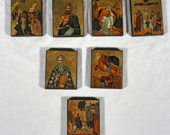 Vintage Creek Byzantine miniature religious Icons with magnetic backs