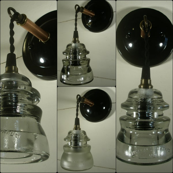 Vintage Telegraph Glass Insulator Single wall sconce Clear Frosted or Aqua Light decorative lighting LED dimmable bulb included