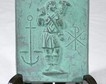 Vintage Saint Giles aka Aegidius bronze souvenir from the Roman Catacombs