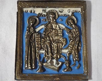 Antique Russian Orthodox bronze travel Icon Christ in Majesty    9