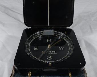 Vintage W. & L.E. Gurley Cruising Compass No. 3157 with Original Box, 1930s Art Deco Bakelite Field Compass
