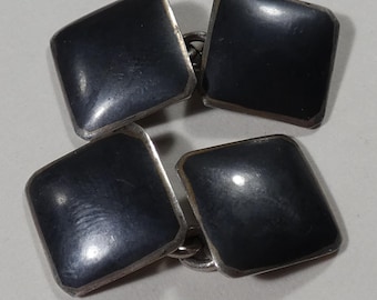 Vintage Mid century Sterling Silver double-faced chain cufflinks