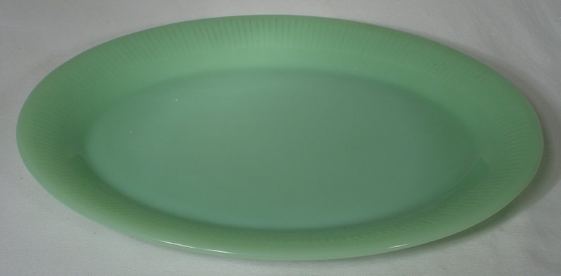 Vintage Jadeite Fire King Serving Platter Jane Ray Art Deco mid century glassware milky green