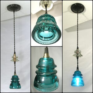Pendant Light Vintage Glass Aqua Telegraph Insulators single break hanging ceiling light LED dimmable bulb included
