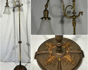 Antique Deco style rewired repainted bridge floor lamp copper and gold highlights and twisted stem