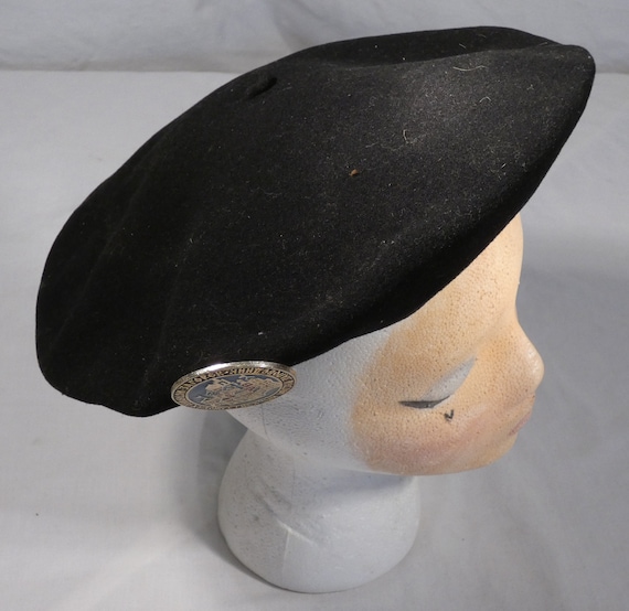 Vintage Black Pebeo Beret Pure Wool Made in France Size 10 