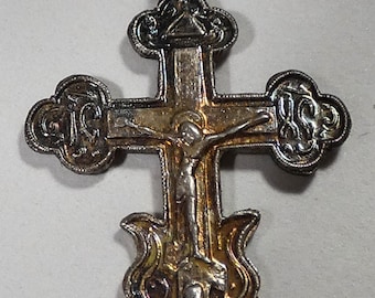 Vintage  Sterling Silver Eastern Orthodox Crucifix Pendant, Small Russian Body Cross, Save and Protect, Baptismal Gift