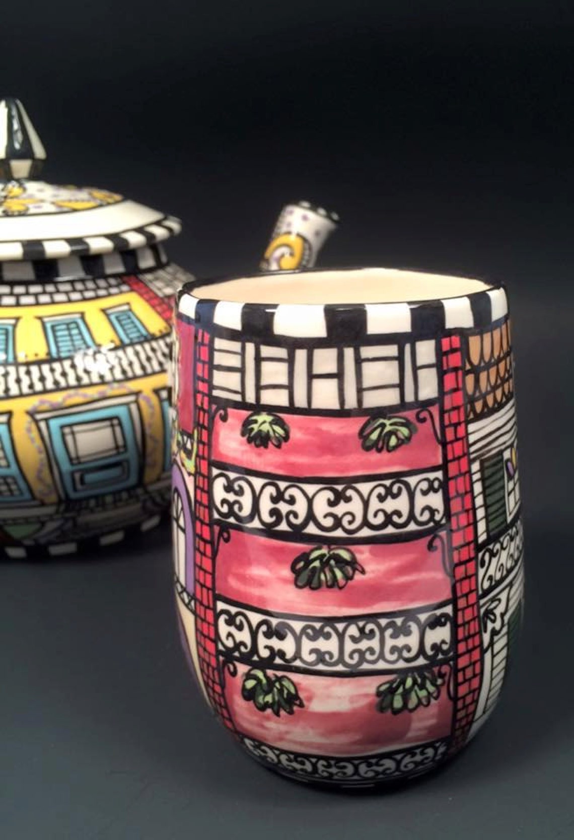 New Orleans Architecture Themed Teapot and 4 Cups Etsy