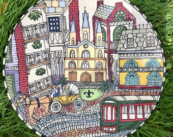 New Orleans Street Scenes Large Round Serving Platter