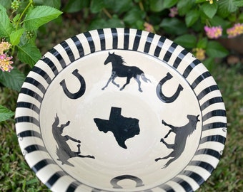 Texas Sun Horses Boots Themed Elevated Serving Bowl