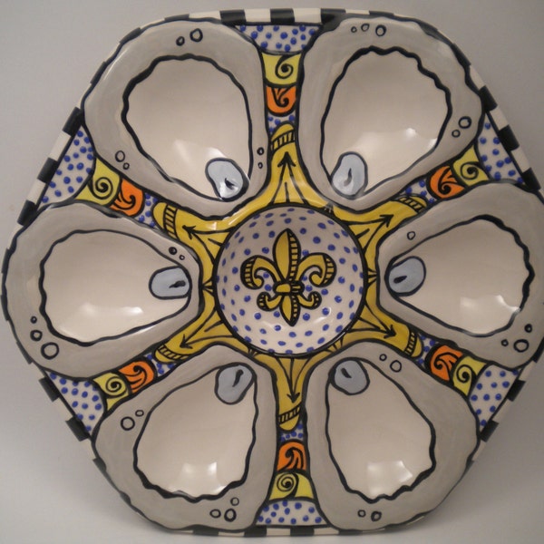 Half Dozen Fleur de Lis Oyster Plate in Yellow