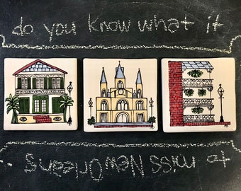 Set of 3 New Orleans Themed Tiles