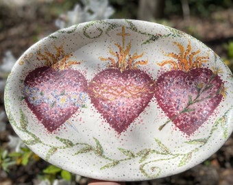 Sacred Hearts of The Holy Family Oval Platter Gold Accents