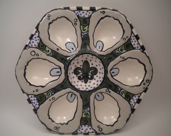 Half Dozen Fleur de Lis Oyster Plate in Green