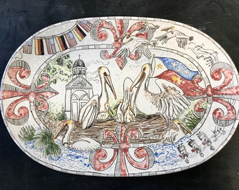 Roberts Cove Pelicans Fleur de Lis Family Tribute Platter