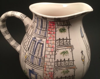 New Orleans Architecture Inspired Sketch Style Pitcher