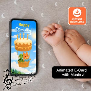 Animated Birthday Card - Tiny and his fox friend, Instant digital MP4 Download.
