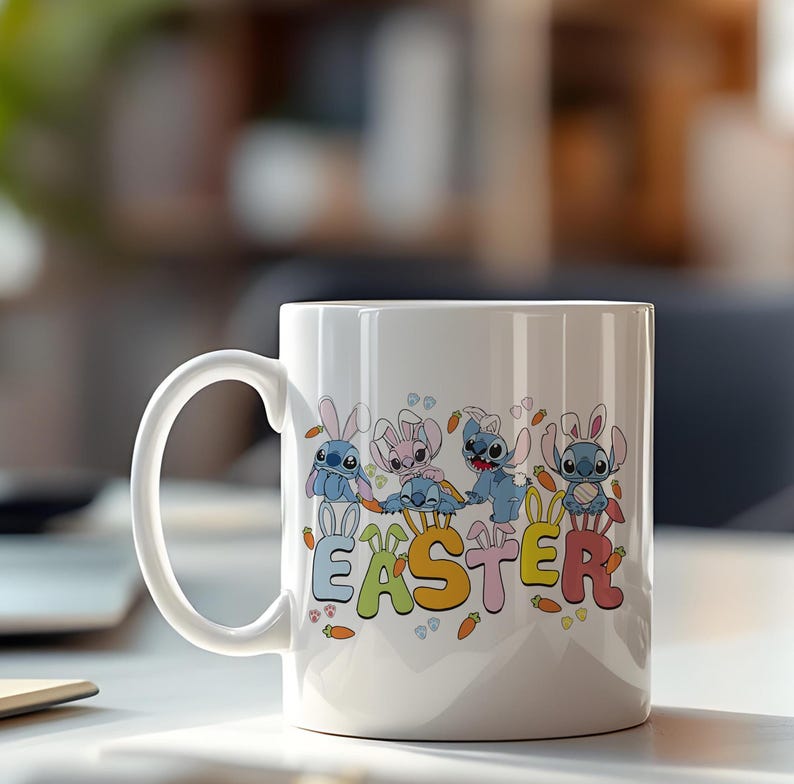 Disney Lilo och Stitch påskharemugg - Glad påsk Stitch kaffekopp bild 2
