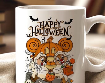 Disney Halloween Mug | Chip and Dale Ghost Coffee Cup | Trick or Treat Spooky Season Gift | Cute Autumn Decor for Disney Lovers
