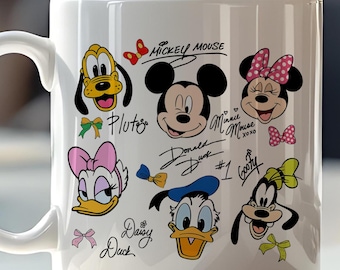 Disney Character Mug – Mickey, Minnie, Donald, Goofy & Friends Coffee Cup – Cute Cartoon Signature Design
