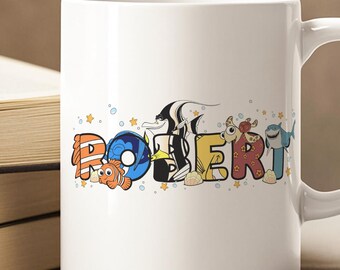 Finding Nemo Mug – Personalized Name Cartoon Mug with Ocean Theme Characters – Custom Disney Inspired Gift for Kids or Fans