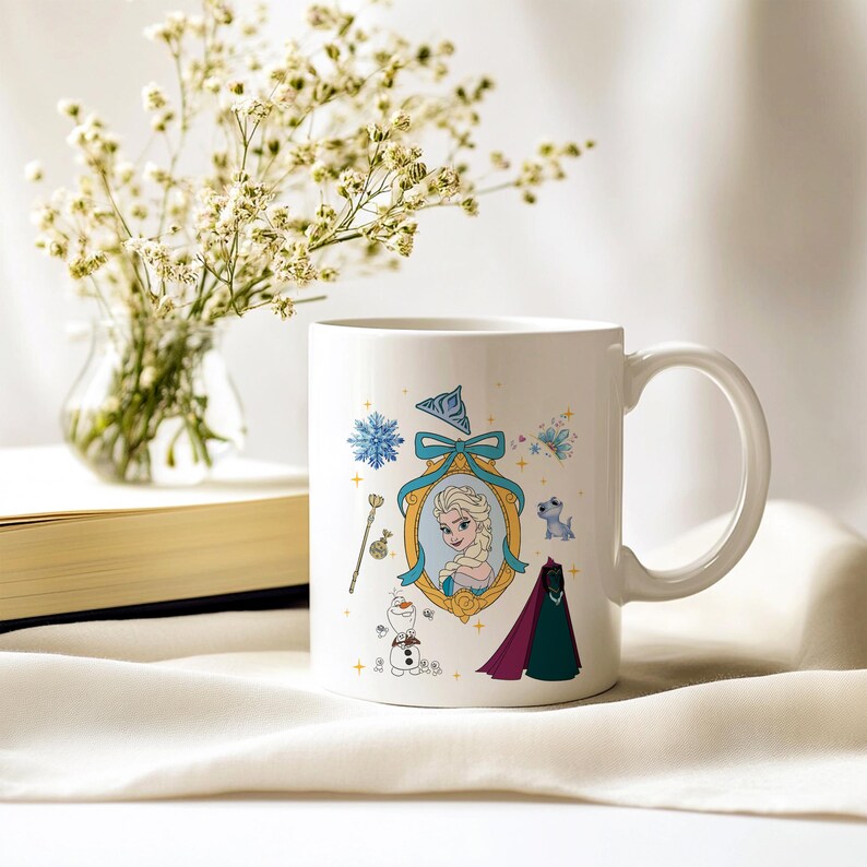 Frozen Elsa Mug - Cute Ceramic Cup with Olaf, Bruni & Snowflakes, Perfect Disney Gift for Fans image 3