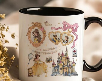 Beauty and the Beast Princess Belle Mug, Fairytale Castle Coffee Cup, Disney Fan Gift