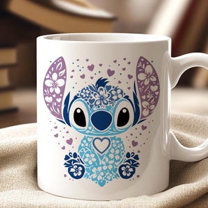 Bedårande blommig Stitch-mugg, Lilo och Stitch-fangåva, söt Disney-kaffekopp bild 1