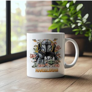 Taza de The Mandalorian - Diseño floral con Baby Yoda y el Mandalorian imagen 3