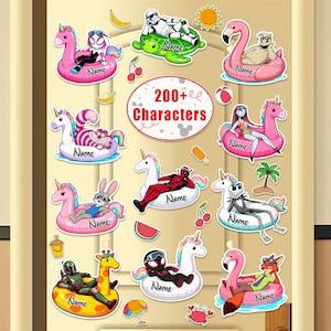 Personalized Summer Cruise Door Magnet, Custom Family Vacation Decal, Character Pool Float Sticker, Custom Name Water Park Decor
