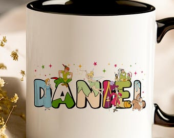 Custom Name Cartoon Mug with Tinker Bell, Hook, Wendy – Personalized Disney-Inspired Gift