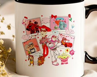 Cute Cartoon Mug - Retro Pink Character Collage Ceramic Cup for Coffee and Tea - Aesthetic Gift for Friends and Fans