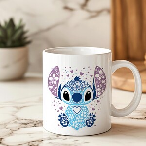 Bedårande blommig Stitch-mugg, Lilo och Stitch-fangåva, söt Disney-kaffekopp bild 3